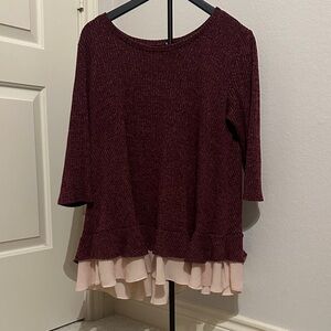 Women's Burgundy Sweater with Ruffle Hem